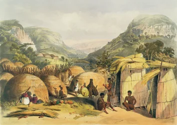 Inanda Kraal, Natal, Tafel 25 aus Die Kafirs illustriert, 1849