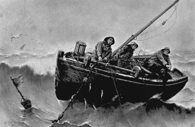 Heringsfischen. Illustration von Georges Jean Marie Haquette (1854 - 1906). Tinte.