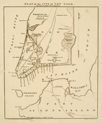 Plan der Stadt New York, der das angelegte und sumpfige Land zeigt, 1856