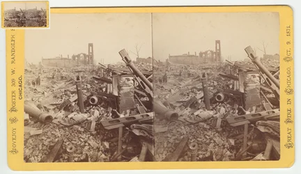 Stereograph der Ruinen des Mammoth Store von Field & Leiter nach dem Chicago-Feuer von 1871, 1871