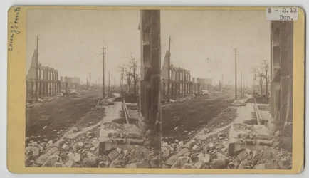 Stereographische Ansicht der Clark Street nach dem Chicagoer Feuer