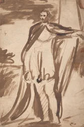 Lord Salisbury, stehend an einer Säule