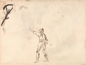 Stehende Figur mit erhobenem Arm, möglicherweise Macbeth