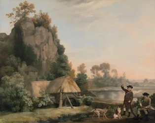Zwei Herren auf der Jagd, mit Blick auf die Creswell Crags, vor Ort aufgenommen