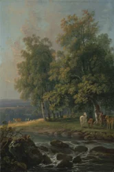 Pferde und Rinder an einem Fluss, 1777