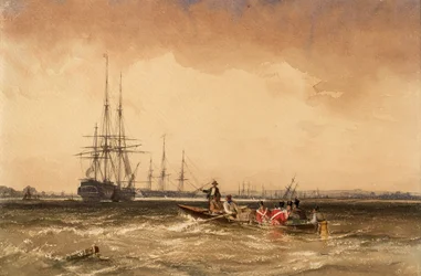 Auf der Medway (Marines gehen zur Indiaman, Northfleet)