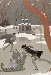 Eislaufen auf dem zugefrorenen See, Illustration für 