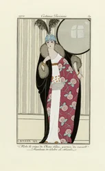 Entwurf für ein Kleid aus Crêpe de Chine und Pelzmantel, aus Costumes Parisien, veröffentlicht 1912