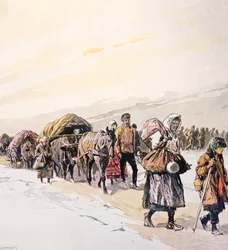 Verhungernde Menschen verlassen ihre Heimat, ca. 1924