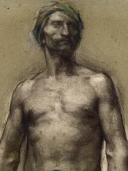 Studie eines nackten Mannes mit Turban (Detail) (ca. 1888). George Desvallieres (1861-1950). Pastell auf Papier, laminiert auf Karton. Musée des Beaux-Arts de la Ville de Paris, Petit Palais.