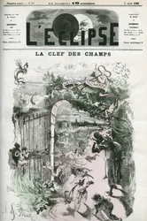 Der Schlüssel zu den Feldern, Illustration von Pilotel, ersetzt Gills Zeichnung „Gerechtigkeit und Rache verfolgen das Verbrechen“, Zensur durch die Polizei. Titelbild in „L