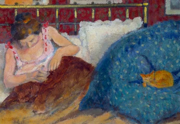 Im Bett oder Frau mit Katze