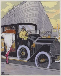 Damenmode aus den 1910er Jahren und ein Lorraine-Dietrich Auto