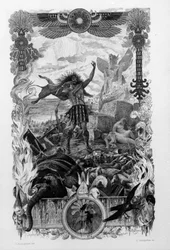 Illustration von Georges Antoine Rochegrosse (1859-1938) für den Roman „Salammbo“ von Gustave Flaubert, der den Söldnerkrieg zur Zeit des ersten Punischen Krieges (246-241 v. Chr.) zwischen Römern und Karthagern als Rahmen nimmt