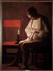 Die Frau hat den Floh. Gemälde von Georges de La Tour (1593-1652)