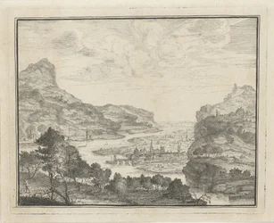 Flusslandschaft mit Blick auf eine Stadt