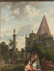 Italienische Landschaft mit drei Frauen im Vordergrund
