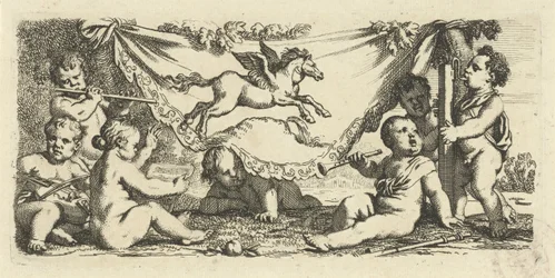 Musizierende Putti mit Pegasus