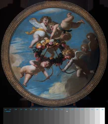 Putti mit einem Blumenkranz