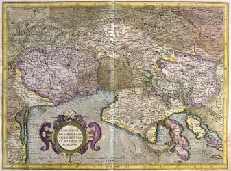Friaul, Italien - Slowenien (Istrien) mit dem Golf von Triest und Balkan (Stich)