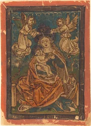 Madonna mit Kind auf einer Grasbank mit Engeln