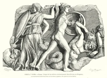 Kampf zwischen den Göttern und Titanen und Riesen, antikes griechisches Relief aus Pergamon