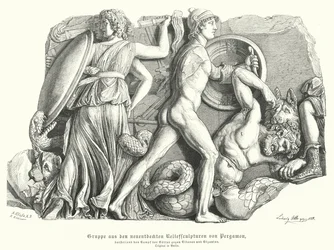 Kampf zwischen den Göttern und Titanen und Riesen, antikes griechisches Relief aus Pergamon