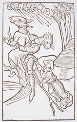 Abreise zum Sabbat, Kopie einer Illustration aus Von den Unholden oder Hexen von Ulrich Molior, Konstanz 1489, verwendet in einer Geschichte der Magie, veröffentlicht Ende des 19. Jahrhunderts