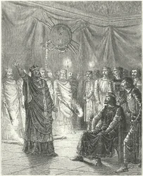 Edmund Rich, Erzbischof von Canterbury, droht König Heinrich III. mit Exkommunikation