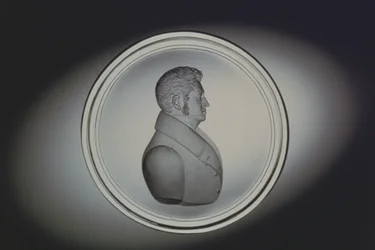 Graviertes Porträt von Dominick Biemann, Böhmen, 1834 (Glas)