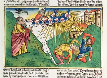 Exodus 9 13-35 Die sieben Plagen Ägyptens: Moses und die Plage von Hagel und Blitz, aus der 