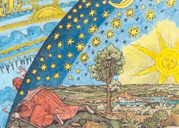 Fantastische Darstellung des Sonnensystems (spätere Kolorierung)