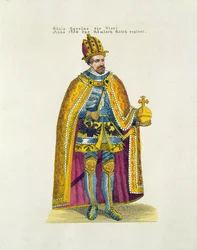 Gründung der Deutschen Universität 1348 in Prag durch den Heiligen Römischen Kaiser Karl IV (1316-78), Postkarte aus dem frühen 20. Jahrhundert