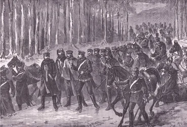 Deutsche Kavallerie auf dem Weg nach Paris, Cassells Geschichte des Krieges zwischen Frankreich und Deutschland, veröffentlicht von Cassell and Company Limited, ca. 1890