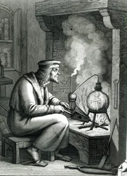 Illustration aus Goethes Faust, die Mephistopheles zeigt, wie er einen Homunkulus erschafft, 1854