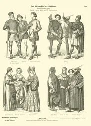 Italienische Kostüme, zweite Hälfte des 14. Jahrhunderts