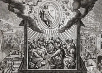 Jesus Christus und die Apostel. (Gravur)