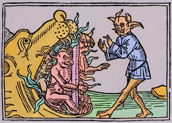 Das Maul der Hölle - Jacobus de Teramo - Der Teufel Belial vor den Toren der Hölle, aus Das Buch Belial, veröffentlicht in Augsburg