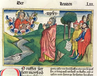 Levitikus 1:1-7 Das Gesetz der Opfergaben, aus der Nürnberger Bibel (Biblia Sacra Germanaica)