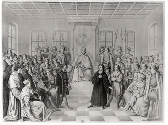Martin Luther vor Karl V. (1500-58) beim Reichstag zu Worms, 16. April 1521, aus 