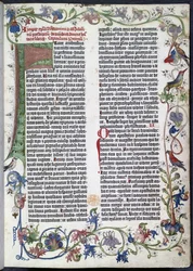 Seite aus der Gutenberg-Bibel mit Erfurter Buchmalerei