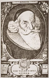 Porträt von Valentin Andreae (1568-1643), Kopie eines deutschen Stichs, illustriert in Geschichte der Magie, veröffentlicht im späten 19. Jahrhundert