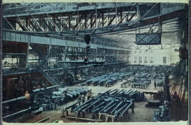 Postkarte, die die Krupp-Fabrik in Essen zeigt, ca. 1914