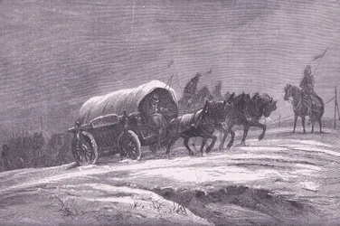 Preußische Feldpost im Schnee, Cassells Geschichte des Krieges zwischen Frankreich und Deutschland, veröffentlicht von Cassell and Company Limited, ca. 1890