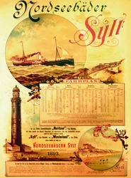 Sylt Nordseebäder, Plakat zur Werbung für die Sylter Dampfschifffahrtsgesellschaft, 1893