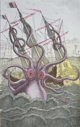 Der Kraken zieht ein Schiff hinunter