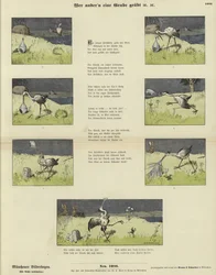 Der Storch und der Frosch in einer Vase (farbige Gravur)