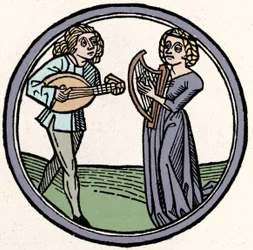 Die vier Temperamente: phlegmatisch. Xylographie, Augsburg 1480