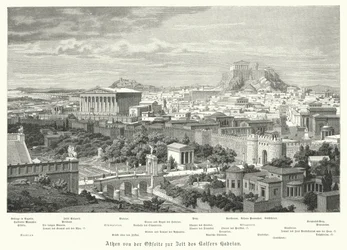 Blick auf Athen von Osten während der Herrschaft des römischen Kaisers Hadrian, 2. Jahrhundert