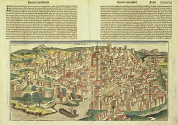 Ansicht der ummauerten Stadt Florenz, aus der Nürnberger Chronik von Hartmann Schedel, 1493